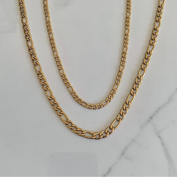 18k Gold Plated Figaro Double Chain Layered Necklace main image 0